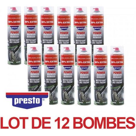 12 bombes de produit nettoyant pour freins - Voiture - Moto - Sans acétone - Presto