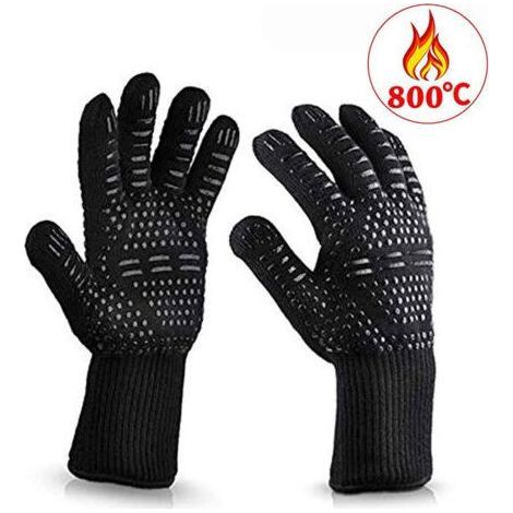 Gants de Barbecue, Gants de Four Anti-Chaleur Jusqu'à 800°C, Gants Cuisine Résistant à la Chaleur et Antidérapants, Gant Cuisson Chaleur pour BBQ/Four/Gril/Cheminée/Soudage/Cuisson au Four (1/5)