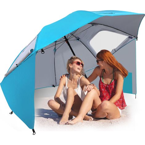 Randaco Ombrellone multifunzione per spiaggia e giardino UV50+ 210 cm, leggero, portatile, con borsa e picchetto da terra Azzurro cielo