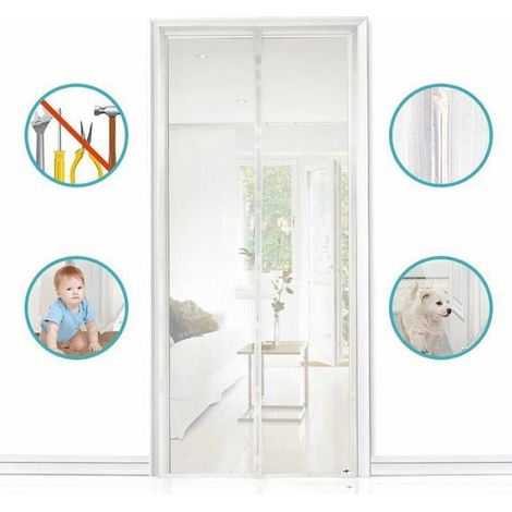 Moustiquaire - - 120 x 210 cm - Rideau anti-mouches - Fermeture automatique - Blanc (1/4)