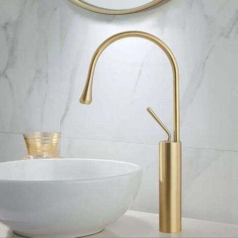 Robinet Mitigeur Monocommande Haut Or en Pour Lavabo Salle de Bain (1/5)