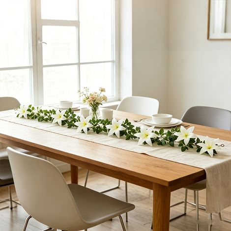 Guirlande fleurs – Roses/lys blancs – Mariage/soirée/mur – Lianes suspendues (1/4)