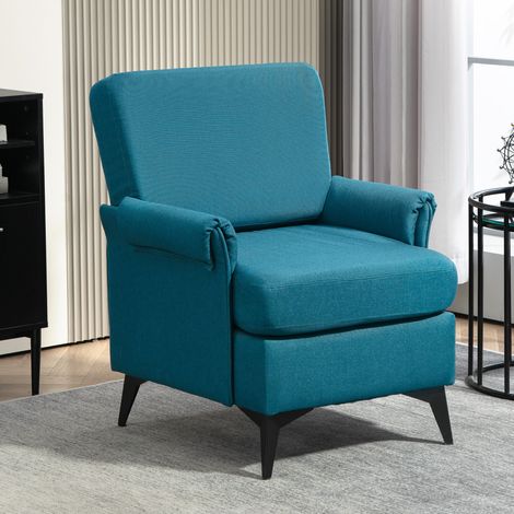 Poltrona d'arredo in Tessuto Effetto Lino Traspirante, Poltroncina con Braccioli Arrotolati, 70x73x83 cm, Verde (1/5)