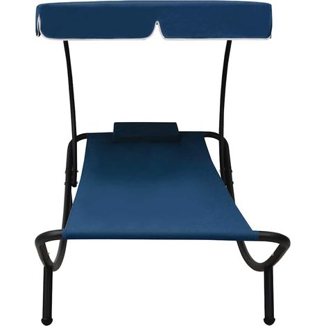 Maison Exclusive - Sonnenliege mit Sonnendach & Kissen Blau (1/5)