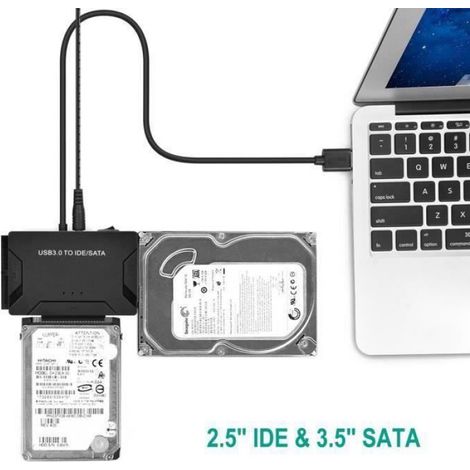 USB Disque Dur Adaptateur USB 3.0 vers IDE SATA, Cable USB 1m pour 2.5" 3.5" IDE SATA HDD SSD, avec Adaptateur Alimentation Externe (1/4)