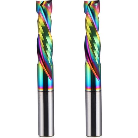 Set di 2 frese per legno a due taglienti, rivestite in DLC, in carburo di tungsteno, per lavorazione CNC, gambo da 6 mm, diametro di taglio di 6 mm