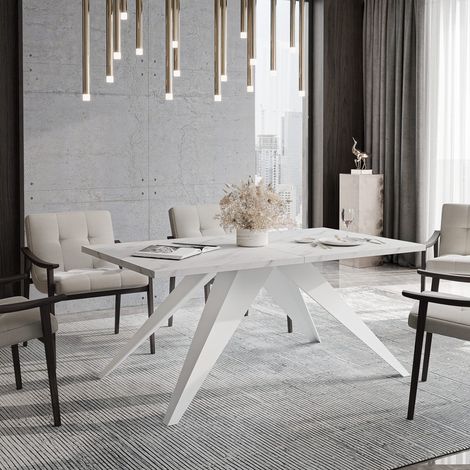 Table à Manger Extensible XANDRO - 6-8 personnes - Style Industriel - 140x80x76 cm - Blanc/Bianco (1/5)