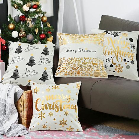 Lot de 4 - Housse De Coussin Noël 45 X 45 - Platine Taie d'Oreiller Noël Hiver Père Noël Décorations - Coussin Taie d'Oreiller Noël (1/5)