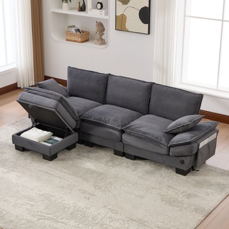 Sofá 3 plazas modular con puff pana 260x132 cm OKMYHOME (1/5)