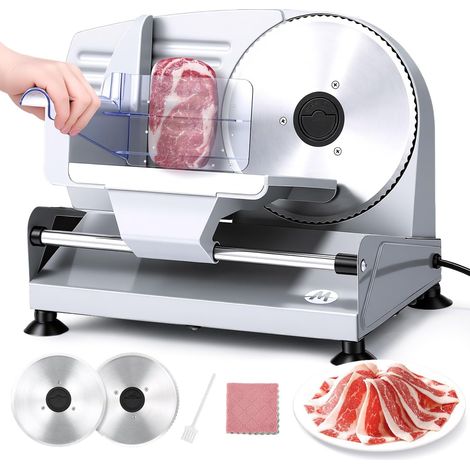 Electric Ham Slicer with Child Safety Switch, Removable Stainless Steel Blade 19 cm, Thickness Adjustment 0-15 mm for Sausage Bread Cheese Vegetables (200W) (1/5)