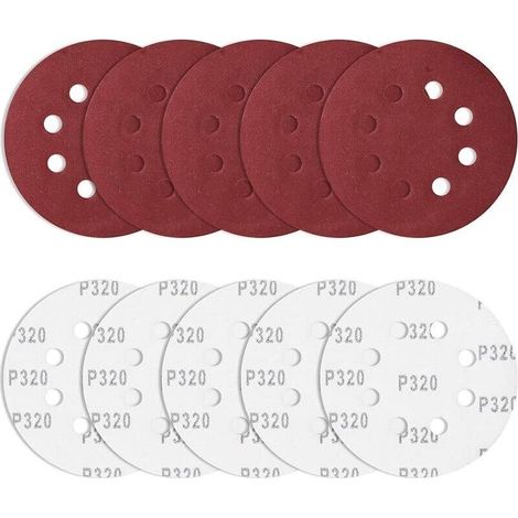 10 pièces Papier de Verre 125 mm Grain 320, disques abrasifs Ronds Ponceuse Excentrique Feuilles abrasives 8 Trous pour ébavurer et poncer Les Points de Soudure (1/5)
