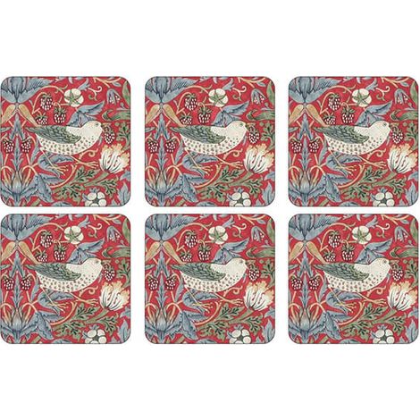 Morris & Co Strawberry Thief Red Coasters Set of 6
