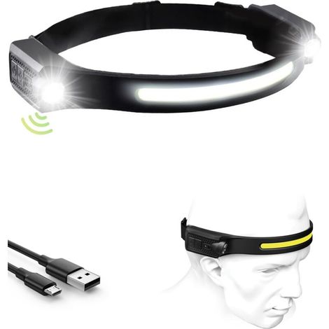 1 Pack (Black) Rechargeable LED Headlight, 1200mA, Dual Headlight, 12 Hours Runtime, 5 Lighting Modes, Lightweight, with Motion Sensor, IPX4 Waterproof