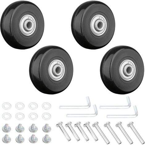 4pcs Roue Valise Universelle Remplacement 45x18 mm Roulettes de Rechange pour Bagages, Bagages Essieux et Roulettes, Caoutchouc Valise Kit avec Pièces Rechange D'axes Métalliques (1/5)