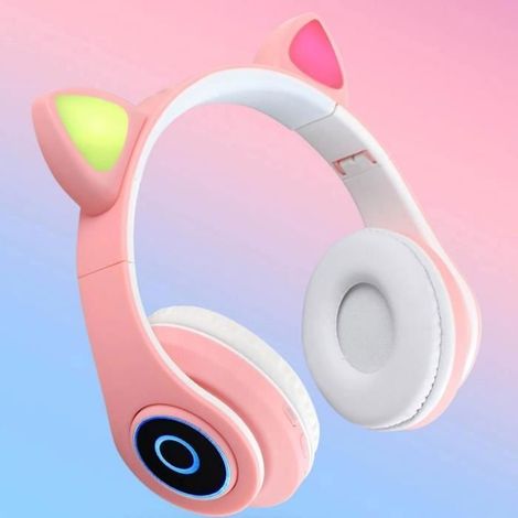 Casque Bluetooth sans fil pour enfants (filles) avec lumières LED, oreilles de chat roses, son stéréo haute fidélité, écouteurs confortables - Cadeau de Noël (1/4)