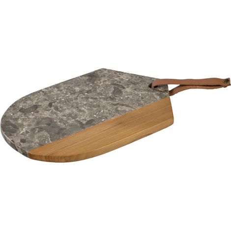 Planche à découper ovale 28 cm en marbre gris et bois de teck – THENA (1/5)