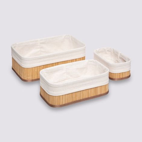 Lot de 3 paniers "Moréa" bambou et tissu Atmosphera