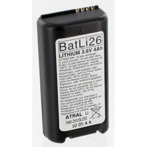 Hager – Batterie pour alarme Batli26 Daitem 3.6V 4Ah Lithium – Pile d'origine pour détecteurs DAITEM – Dimensions 61x32x17mm