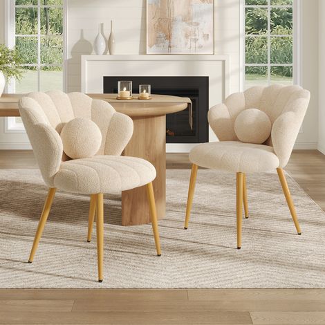Tissu Bouclette et Design Coquillage, Assise Confortable, Lot de 2 Fauteuils Chaises pour Coiffeuse, Salle à Manger et Chambre (1/5)