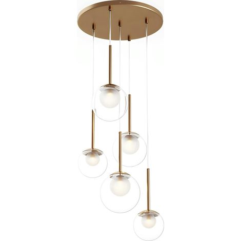 Suspension moderne verre & or - 5 globes en grappe DELTONA (1/4)