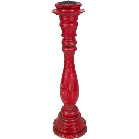 Candelabro de madera artesanal rojo 16x16x60h cm (1/5)