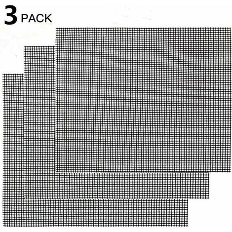 Grille de barbecue,Grille Barbecue Tapis de Cuisson Antiadhésif 3 Pièces - Feuille de Cuisson Réutilisable Résistante à la Chaleur de Gril, pour Le Barbecue D'intérieur et Extérieur (Noir, 42 (1/4)