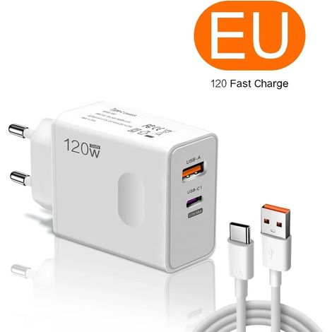 Chargeur USB 120 W GaN Type C à charge rapide pour téléphones portables, adaptateur secteur pour iPhone, Xiaomi et Samsung. (1/5)