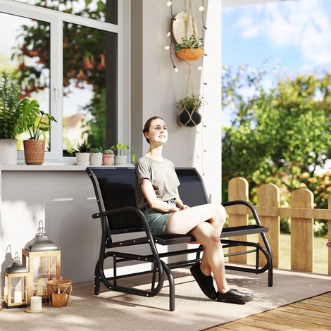 Établi bascule type chaise jardin/patio 2 places métal/tissu texteline 120x70x85 cm