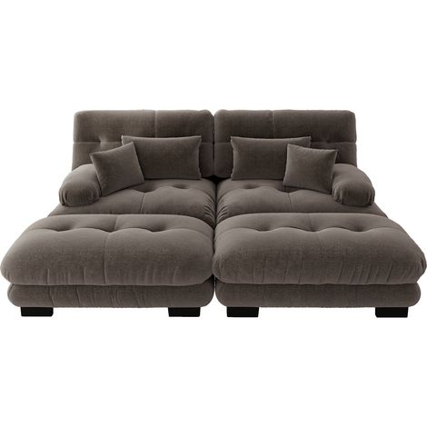 CHICFURN Sofá rinconero modular 220x145x81 cm chenilla marrón con otomanas (1/5)