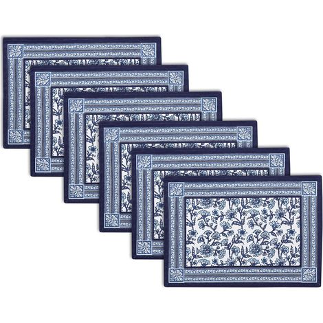 Tischsets aus Baumwolle, handbedruckt, 46 x 32 cm, Blockdrucktechnik Dickes, saugfähiges Material Gesäumt Maschinenwaschbar 6er-Set (1/5)