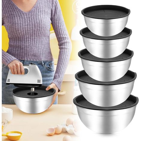 5 Pièces Bols À Mélanger En Acier Inoxydable, Saladiers, Bol Inox, Ensemble De Bols Mélangeurs, 0.7l/ 1.1l/ 1.5l/ 2l/2.7l Bols En Acier Inoxydable, Cul De Poule Inox Pour Cuisine, Le Stockage (1/5)
