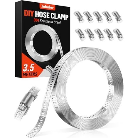 Colliers de Serrage, 3.5m DIY 304 Collier Serrage Inox Bande Perforée en Métal Équipé 10 Pièces Fixation, Réglable Durite Acier Inoxydable Convient Jardin Pour Piscine, Tuyaux - (1/5)