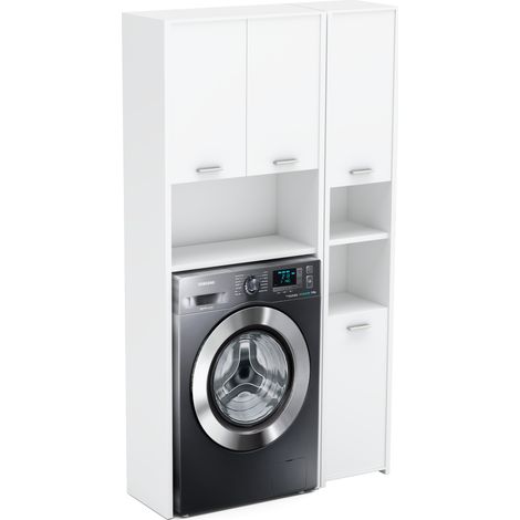Meuble de salle de bain debout blanc mat – 165 cm de hauteur – 94 cm de largeur – 8 étagères pour rangement optimisé (1/5)