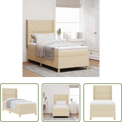 Matelas ferme -  Lit à ressorts avec matelas Crème 100 x 200 cm tissu (1/5)