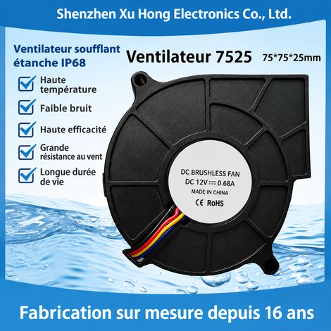 Ventilateur centrifuge modèle DC7525 6,2W 4500 tr/min silencieux 40 dB pales PBT 7,5 × 7,5 × 2,5 cm 95 g – Livraison gratuite (1/5)