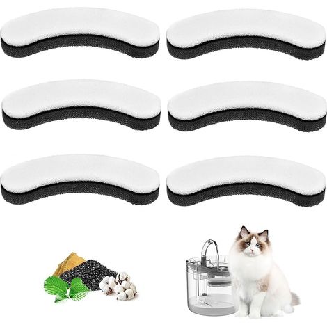 6 Pièces Filtre Fontaine eau Chat Compatibles avec WF050, Filtres de Fontaine à Eau pour Chat Douce, Filtre Charbon Actif