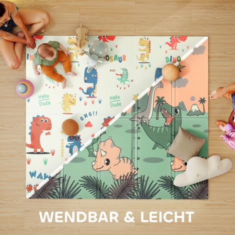 Spielmatte für Kinder, 196 x 176 x 1,5 cm, faltbar, doppelseitig, zum Krabbeln, mehrfarbig. (1/5)