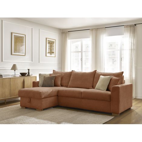 BOBOCHIC - Canapé d'angle réversible convertible ouverture express AUGUSTIN tissu texturé Réversible 140x200 Orange (1/5)