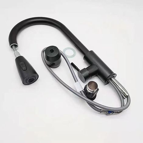 304 acier inoxydable brossé noir plat évier de cuisine à trois voies évier robinet d'eau chaude et froide (1/5)