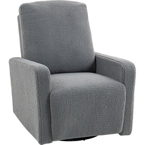 HOMCOM sillón relax reclinable manual, sillón relax de borreguito con reposabrazos, reposapiés, acolchado grueso, función de balanceo, para salón