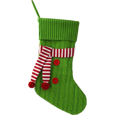 Christmas Stocking - Knitted Polyester - With Scarf Detail And Hanging Loop - For Tree Mantel Fireplace Door - 1 Piece (1/5)