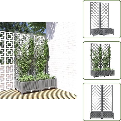 Pflanzkübel mit Rankgitter Hellgrau 80x40x121,5 cm PP - Blumentopf Mit Spalier - Pflanzenbehälter - Kübel Mit Rankgerüst - Gartenkultur - Kletterpflanze (1/5)