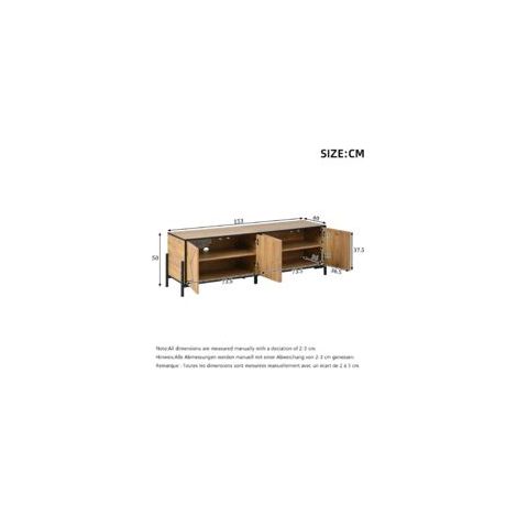 Meuble TV 153 x 40 x 50 cm – Meuble bas avec 4 portes, pour écrans jusqu’à 65 pouces, couleur bois naturel avec lignes noires – Élégance graphique (1/4)