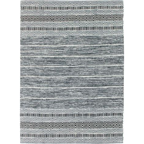 TERRA COTTON BANDE EXTERNE - Tapis 100% coton blanc-noir 120x170 (1/5)