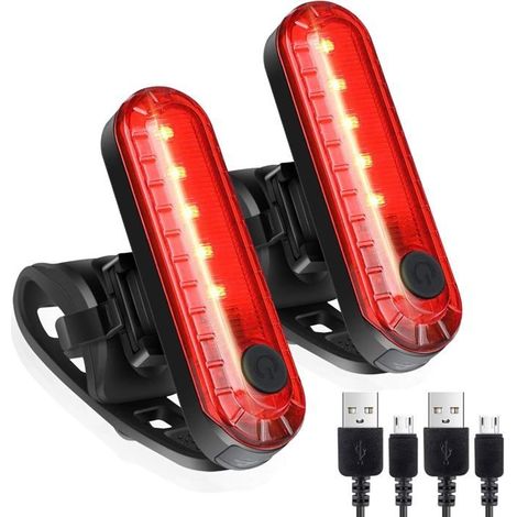Paquet de 2 feux arrière de vélo LED, feux arrière de vélo Ultra lumineux rechargeables par USB, étanche IPX4, 4 Modes d'éclairage (1/5)