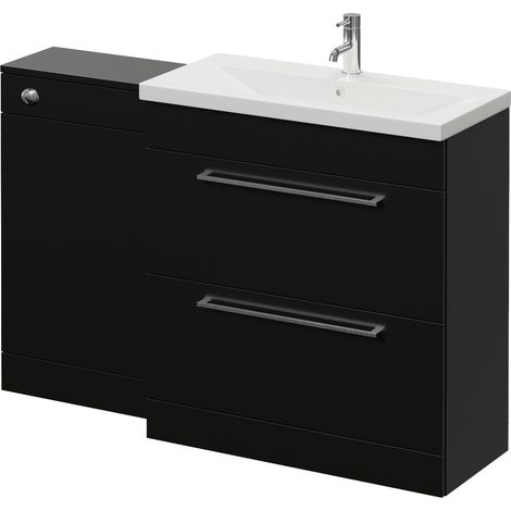 Napoli 390 Matt Black 1300mm 2 Drawer Vanity Unit Toilet Suite with Glide Basin - 1300mm - Chrome 480mm HandleWithout Kingston Toilet Pan