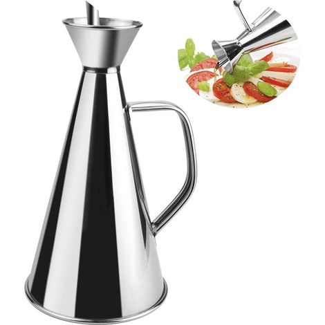 Botella De Aceite - Acero Inoxidable - 500 Ml - Boquilla Dosificadora - Tapón De Silicona - Para Aceite De Oliva Vinagre Salsas - 1 Unidad (1/5)