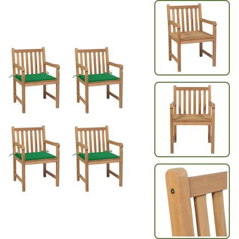 Gartenstühle 4 Stk. mit Grünen Kissen Massivholz Teak - Gartenstühle - Teakholz Gartenmöbel - Outdoor Möbel - Garten Deko - Landhausstil Gartenmöbel (1/5)