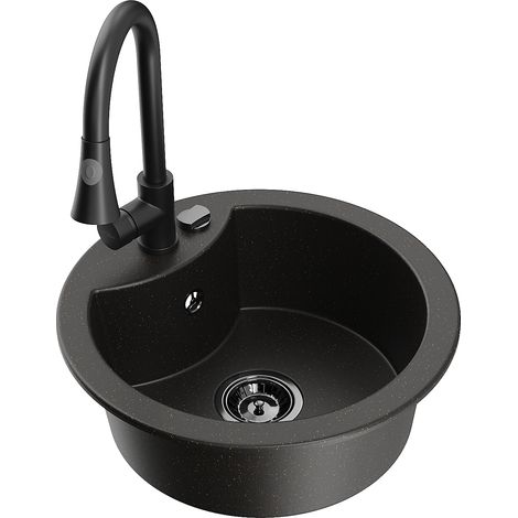 Mexen Diego lavello in granito a 1 vasca con rubinetto da cucina Elia, nero/oro metallico - 6512-75-670101-70-B (1/5)