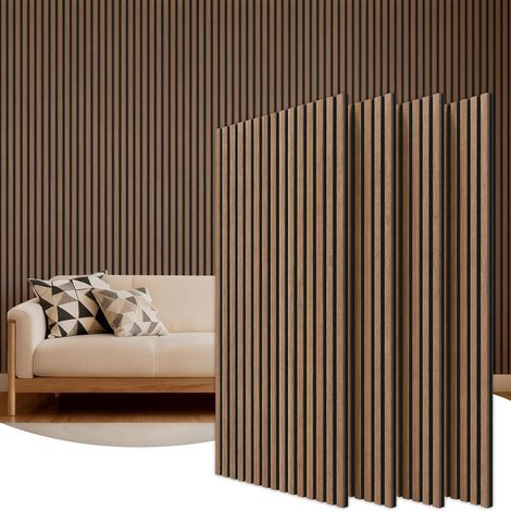 Lot de 4 Panneaux acoustiques en bois, 120x60 cm, Fibre polyester et MDF, Placage noyer, Pour salon et bureau